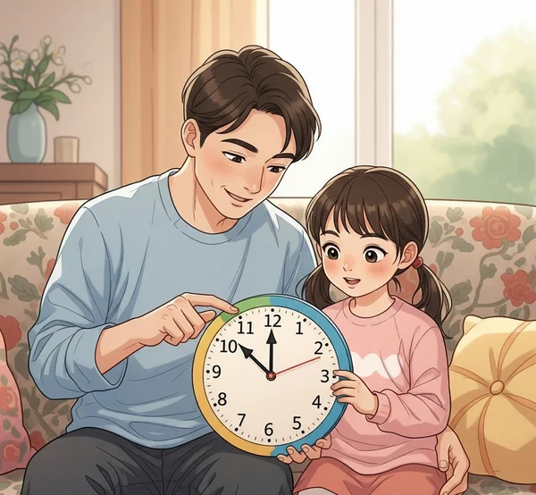 家长教孩子看模拟时钟