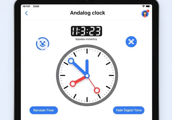 Screenshot of an interactive online analog clock tool for kids
