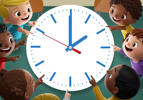 Jam analog interaktif dengan kanak-kanak belajar masa