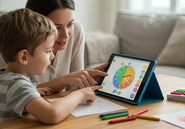 Parent and child prepare for a clock learning session