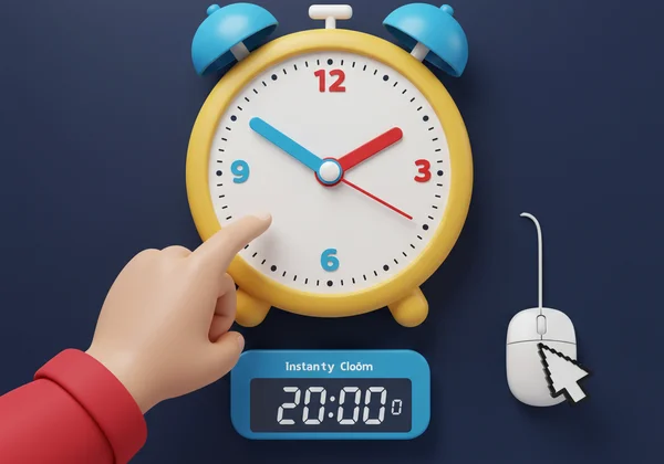 A child interacting with a colorful online analog clock