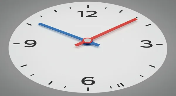 Analog clock with distinct blue hour hand and red minute hand