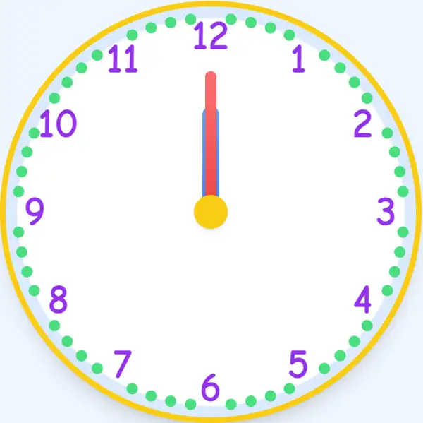 Analog clock diagram showing the hour, minute, and second hands.