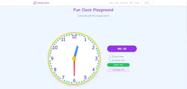 Analog Clock.net interface showcasing interactive learning design.